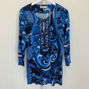 EMILIO PUCCI BLUE MULTI JEWELED TOP MODEL 36RM80 SIZE IT 44 / US 10